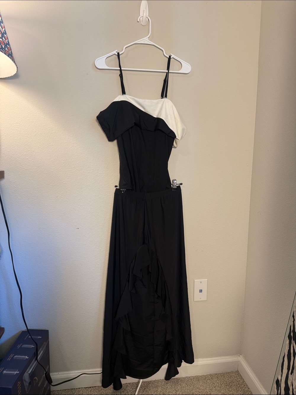 Flaxmaker black white off the shoulder one piece swimsuit & skirt medium